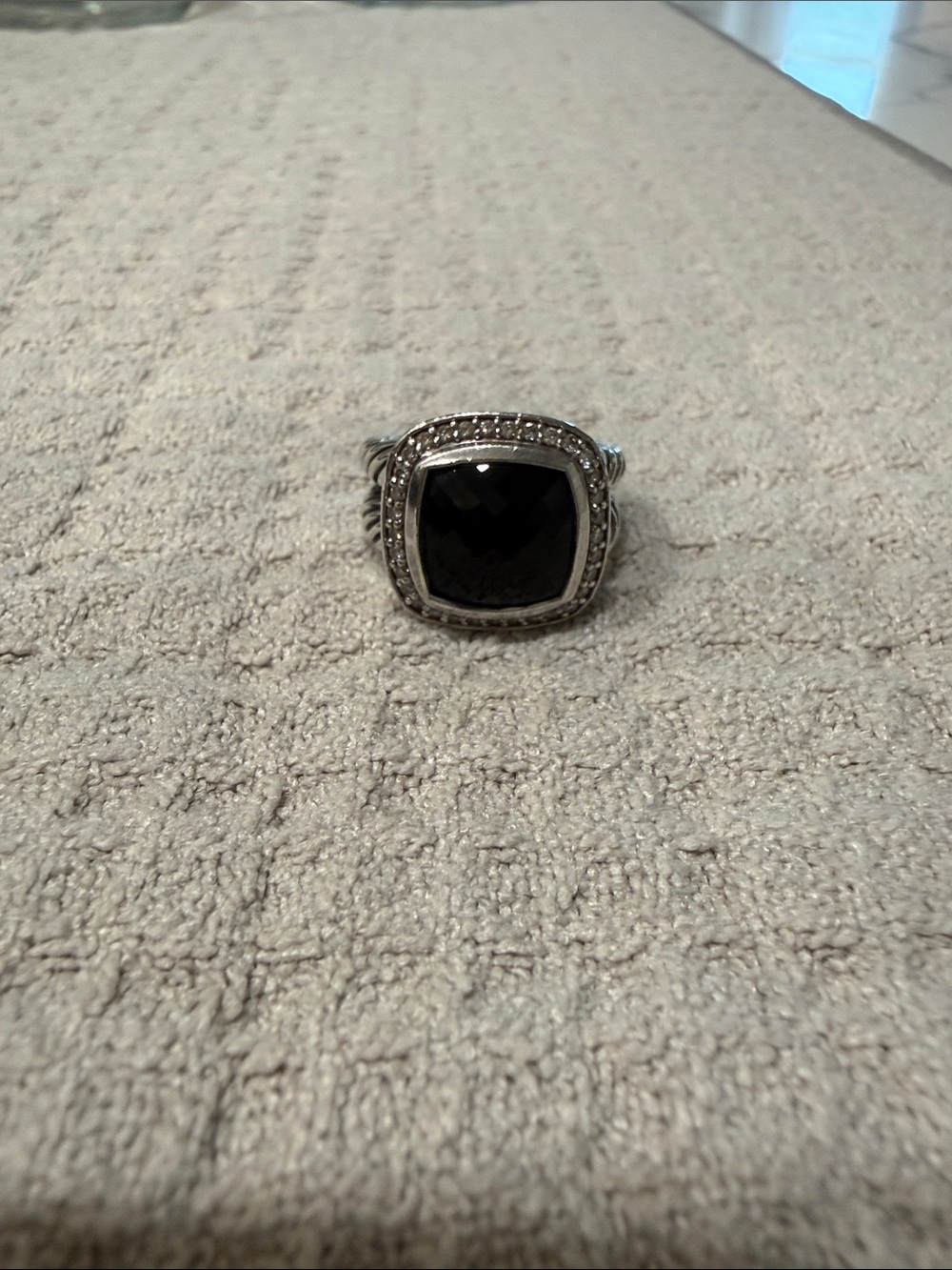 Black Onyx Diamond Ring, Sterling Silver